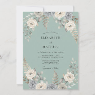 Seafoam Grey Foliage Eucalyptus Wedding Invitation
