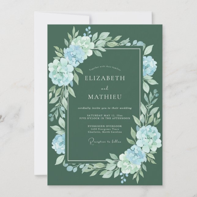 Seafoam Hunter Bloom Wedding Invitation (Front)