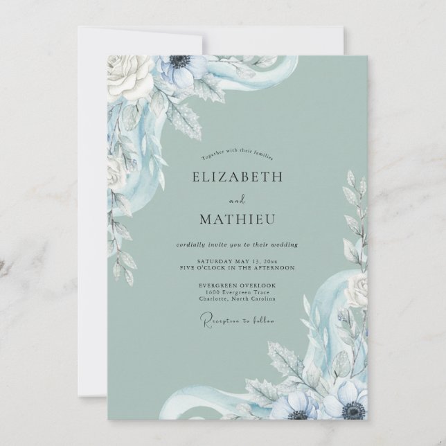 Seafoam Ice Blue Foliage Eucalyptus Wedding Invitation (Front)
