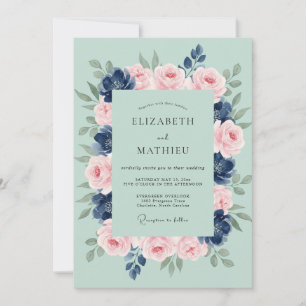 Seafoam Indigo Petal Wedding Invitation