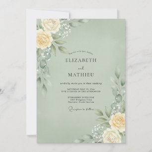 Seafoam Ivory Leaf Wedding Invitation