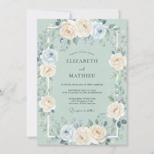 Seafoam Ivory Peony Wedding Invitation