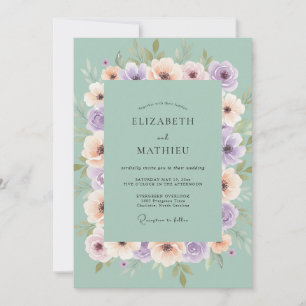 Seafoam Lavender Botanical Watercolor Wedding Invitation