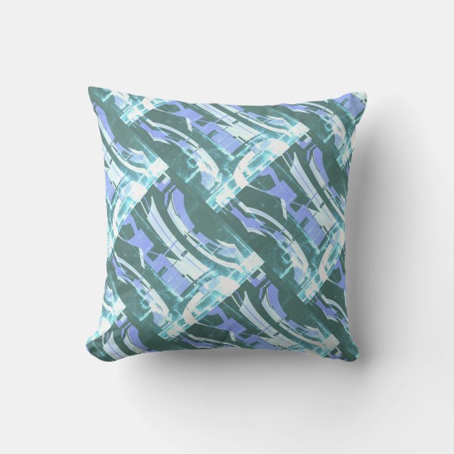 Seafoam Lavender White Gray-Green Diagonal Motif  Throw Pillow (Front)