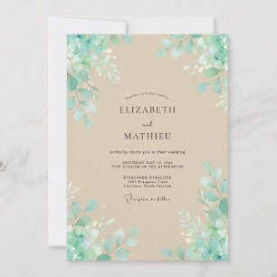 Seafoam Leafy Champagne Wedding Invitation