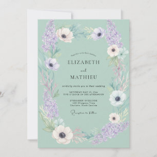 Seafoam Lilac Anemone Wedding Invitation