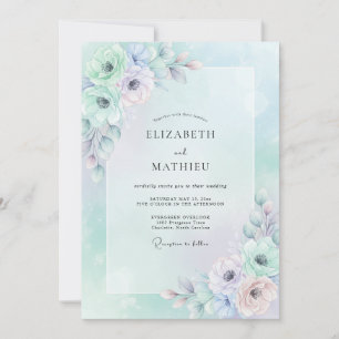 Seafoam Lilac Peony Wedding Invitation