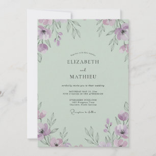 Seafoam Lilac Poppy Wedding Invitation