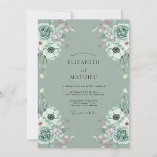 Seafoam Lilac Ranunculus Eucalyptus Wedding Invitation
