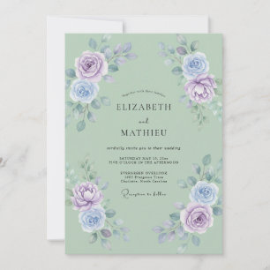 Seafoam Lilac Ranunculus Muted Eucalyptus Wedding Invitation