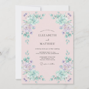 Seafoam Lilac Watercolor Wedding Invitation