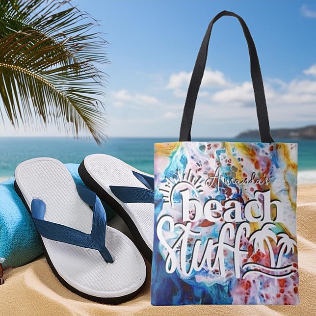 Seafoam marble personalized beach stuff tote bag (Creator Uploaded)