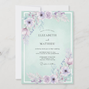 Seafoam Mauve Blossom Wedding Invitation