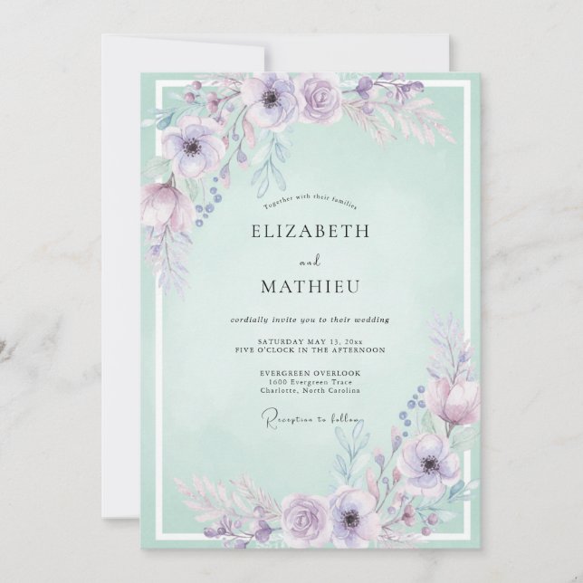 Seafoam Mauve Blossom Wedding Invitation (Front)