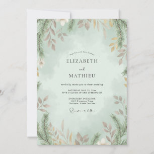 Seafoam Mauve Foliage Eucalyptus Wedding Invitation