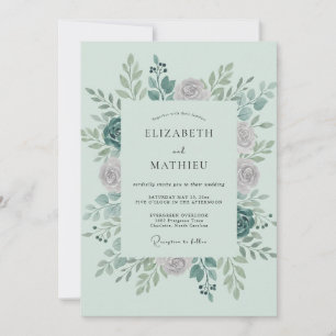 Seafoam Mauve Leafy Wedding Invitation