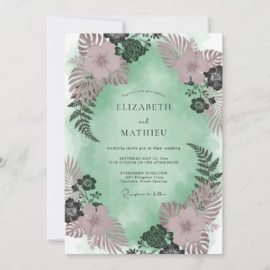 Seafoam Mauve Tropical Eucalyptus Wedding Invitation