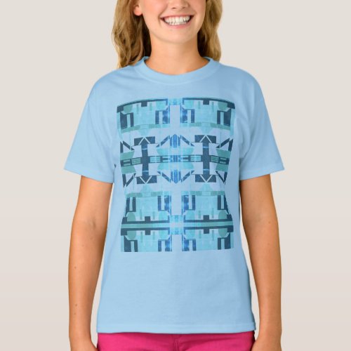 Seafoam Mint Blue Shades Mosaic Motif in Rows T_Shirt