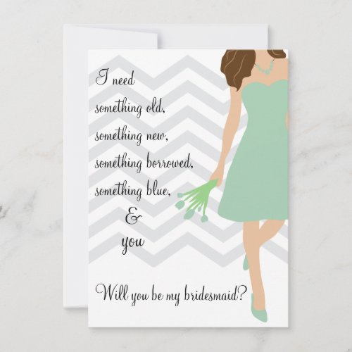 Seafoam Mint Chevron Will You Be My Bridesmaid Invitation