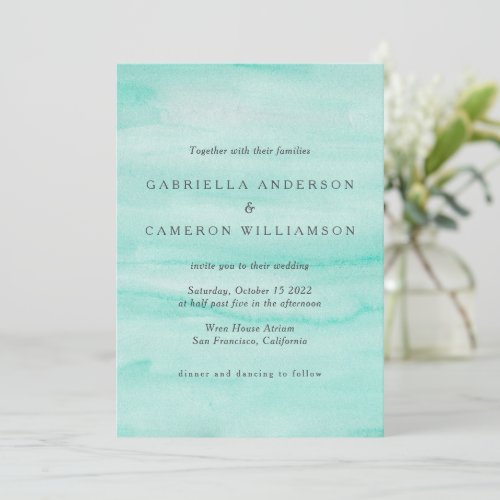 Seafoam Mint Green Abstract Watercolor Wedding Invitation