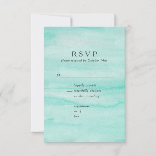 Seafoam Mint Green Abstract Watercolor Wedding  RSVP Card