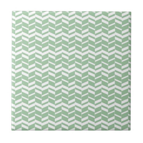 Seafoam Mint Green Herringbone Lines Ceramic Tile