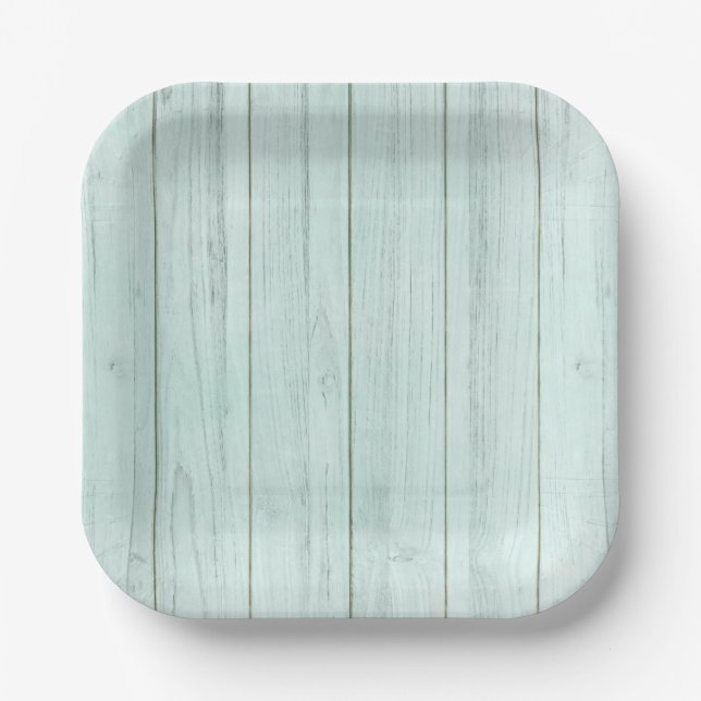 Seafoam Mint Green Pastel Turquoise Rustic Wood Paper Plates (Front)