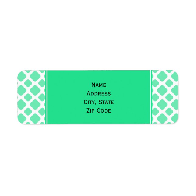 Seafoam Mint Green Quatrefoil Pattern Label (Front)