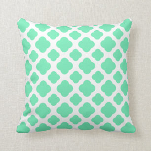 Seafoam Mint Green Quatrefoil Pattern Throw Pillow