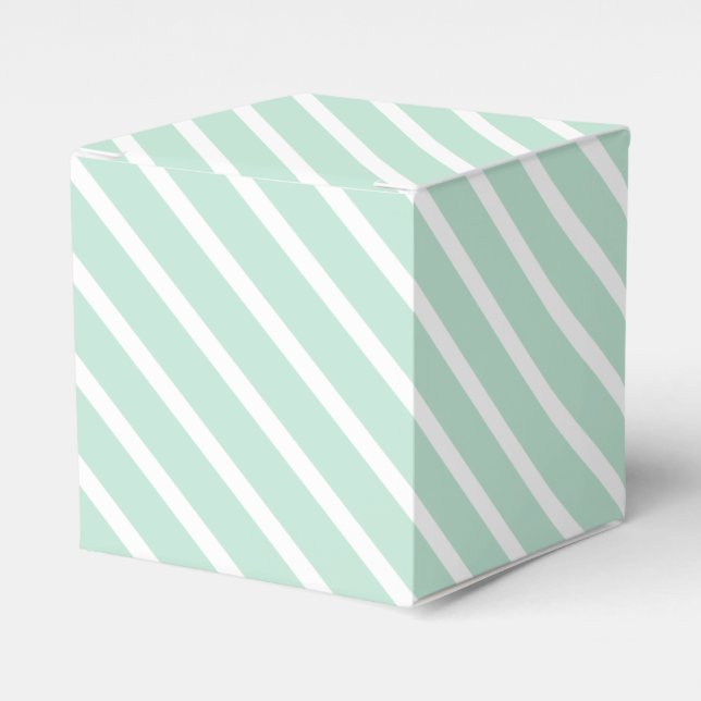 Seafoam mint green White Stripes oblique pattern Favor Boxes (Front Side)