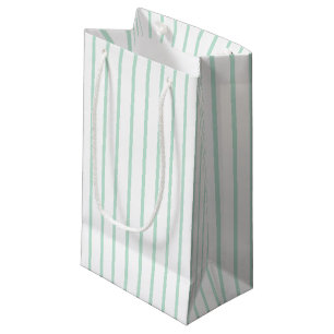 seafoam mint green white vertical Stripes pattern Small Gift Bag