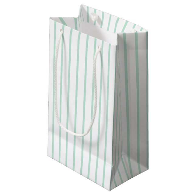 seafoam mint green white vertical Stripes pattern Small Gift Bag (Front Angled)