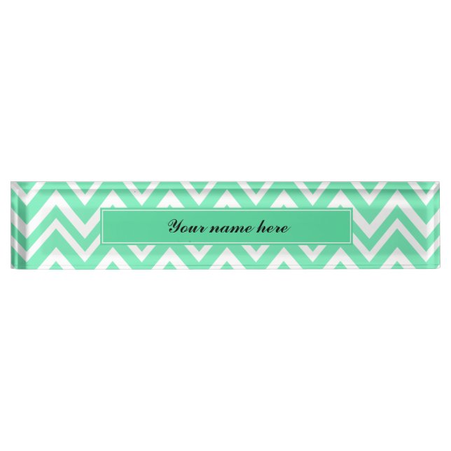 Seafoam Mint Green Zigzgag Pattern Desk Name Plate (Front)