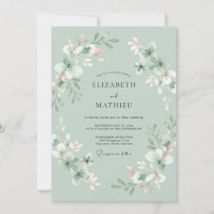 Seafoam Mint Wreath Wedding Invitation