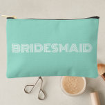 Seafoam Modern Typography Bridesmaid Accessory Pouch<br><div class="desc">Solid seafoam color,  small style,  zippered cosmetic bag for your wedding bridesmaid that features the word,  BRIDESMAID in large,  modern typography on one side of bag. Perfect as a travel accessory pouch to hold makeup,  perfume,  and jewelry. You may personalize by adding bridesmaid name if desired to pouch.</div>