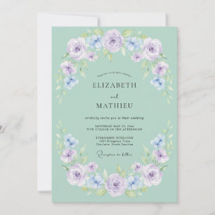 Seafoam Muted Lilac Peony Wedding Invitation