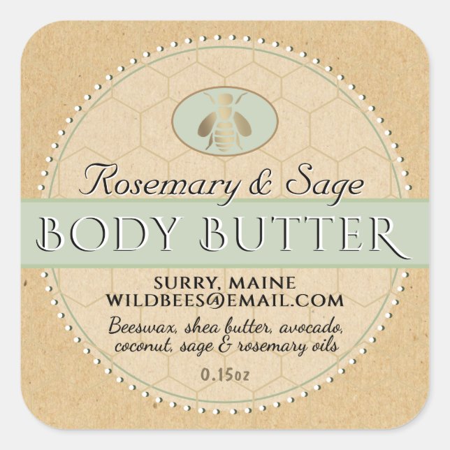 Seafoam on Kraft Beeswax Body Butter  Square Sticker (Front)