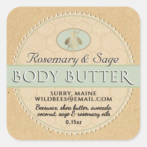 Seafoam on Kraft Beeswax Body Butter  Square Sticker