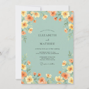 Seafoam Orange Bloom Wedding Invitation