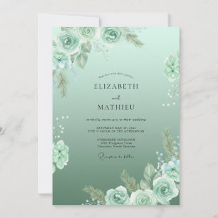 Seafoam Painted Ranunculus Wedding Invitation