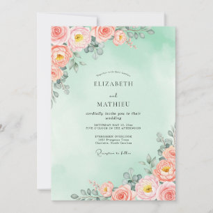 Seafoam Peach Radiant Spring Wedding Invitation