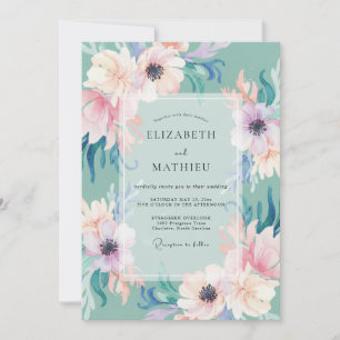Seafoam Periwinkle Anemone Wedding Invitation