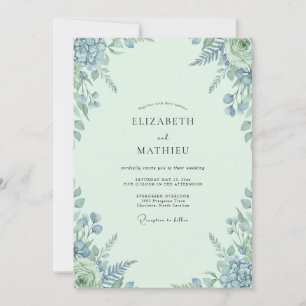Seafoam Periwinkle Leafy Wedding Invitation