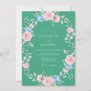 Seafoam Petal Pink Watercolor Wedding Invitation