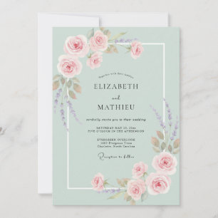 Seafoam Pink Watercolor Wedding Invitation