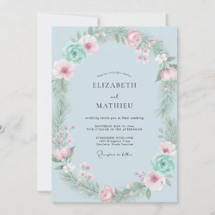 Seafoam Pink Wreath Wedding Invitation
