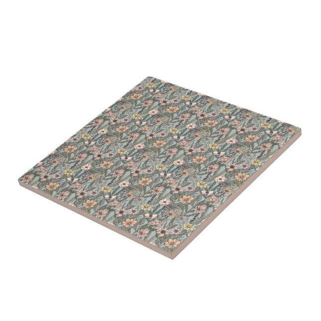 Seafoam Pink Yellow Retro Wildflower Ceramic Tile (Side)