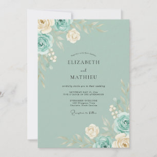 Seafoam Ranunculus Eucalyptus Wedding Invitation