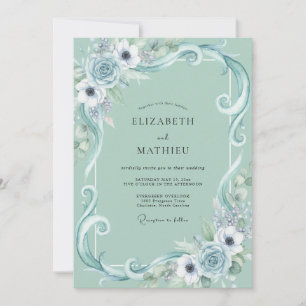 Seafoam Ranunculus Filigree Eucalyptus Wedding Invitation