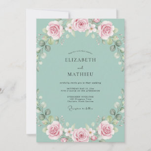 Seafoam Ranunculus Foliage Eucalyptus Wedding Invitation